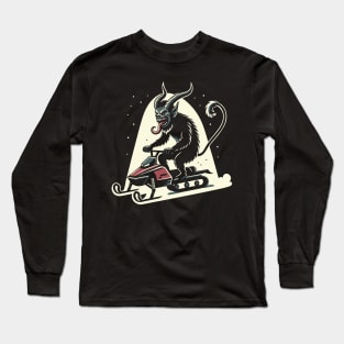 Krampus Riding a Snowmobile Krampusnacht Long Sleeve T-Shirt